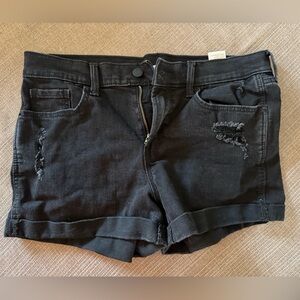 Black Distressed Denim Shorts